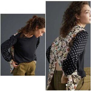 Anthropologie Maeve Blouse Split-Back Top Colorblock Polka Dot Floral Boho sz XL